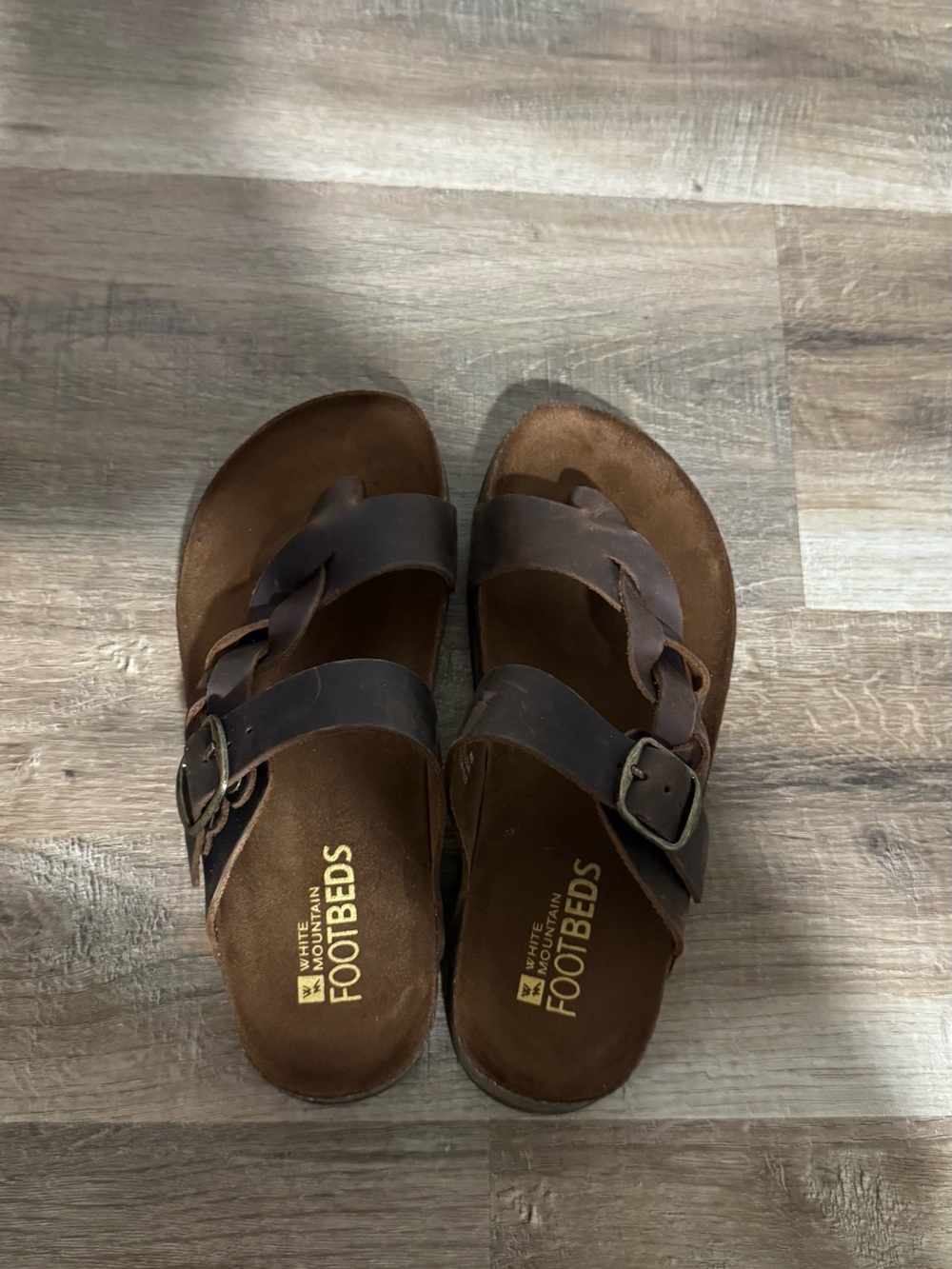 White Mountain Women's Brown Leather Two-Strap Sandals